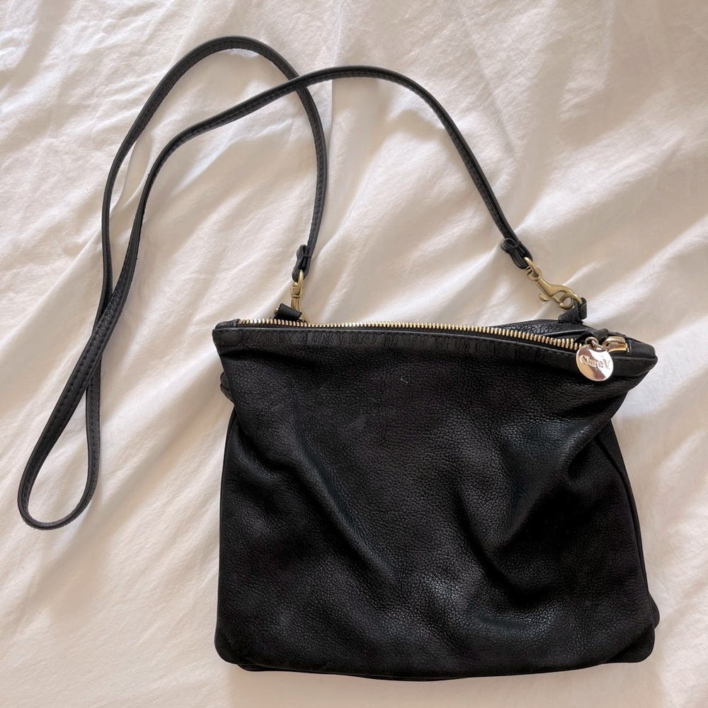 Clare V Double Sac Bretelle in black pebbled leather